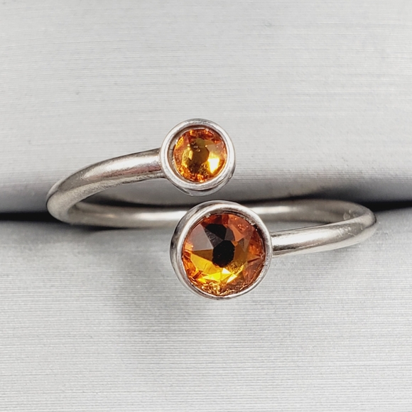 Round Topaz Simulant 925 Sterling Silver November Birthstone Open Ring - Picture 1 of 7